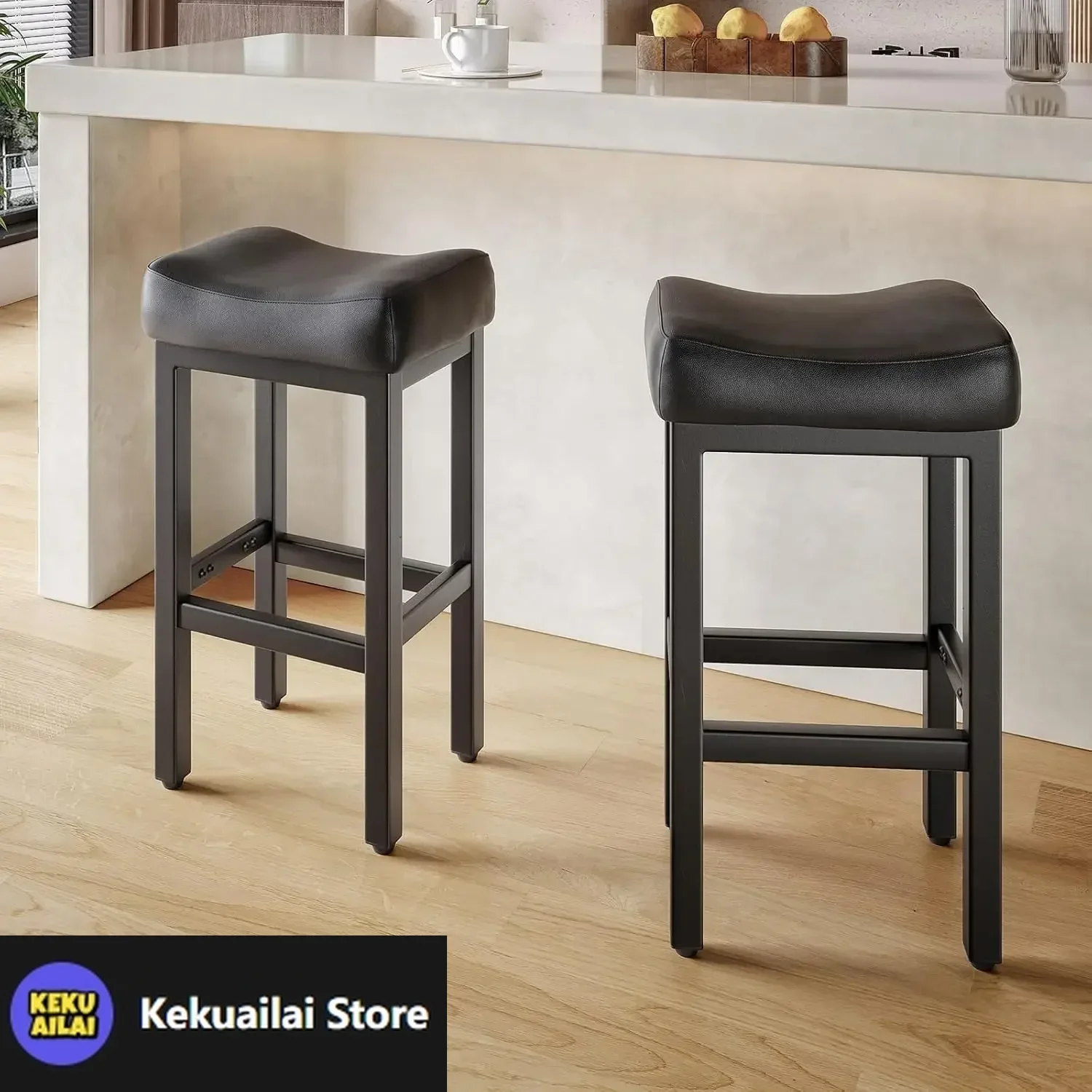 

29 Inch Bar Height Bar Stools Set of 2, 29" Barstools for Kitchen Island Counter, Backless Bonded Leather Bar Height Stools