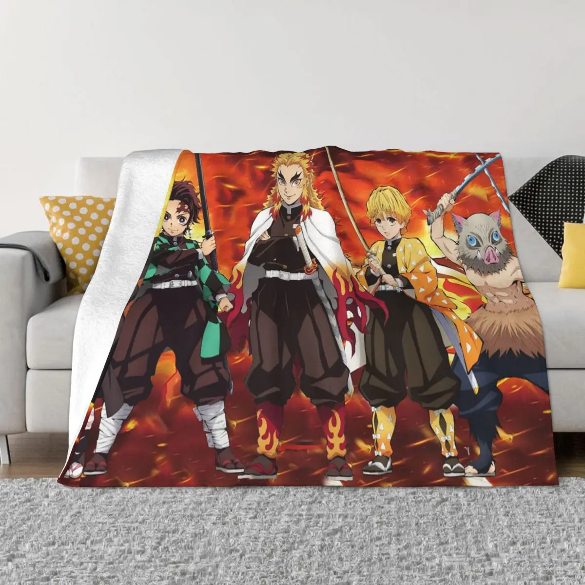 

Demon Slayers Manga Fleece Blanket Anime Vintage Throw Blankets for Home Hotel Sofa 125*100cm Rug Piece