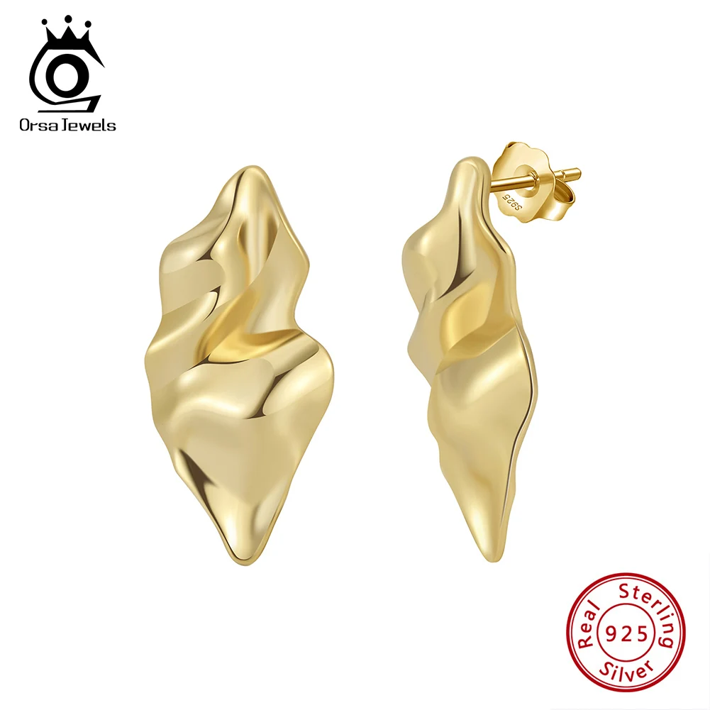 ORSA JEWELS Genuine 925 Sterling Silver Leaf Charm Stud Earrings Luxury Leaf Earrings Elegant Casual Chic Modern Jewelry GAE04