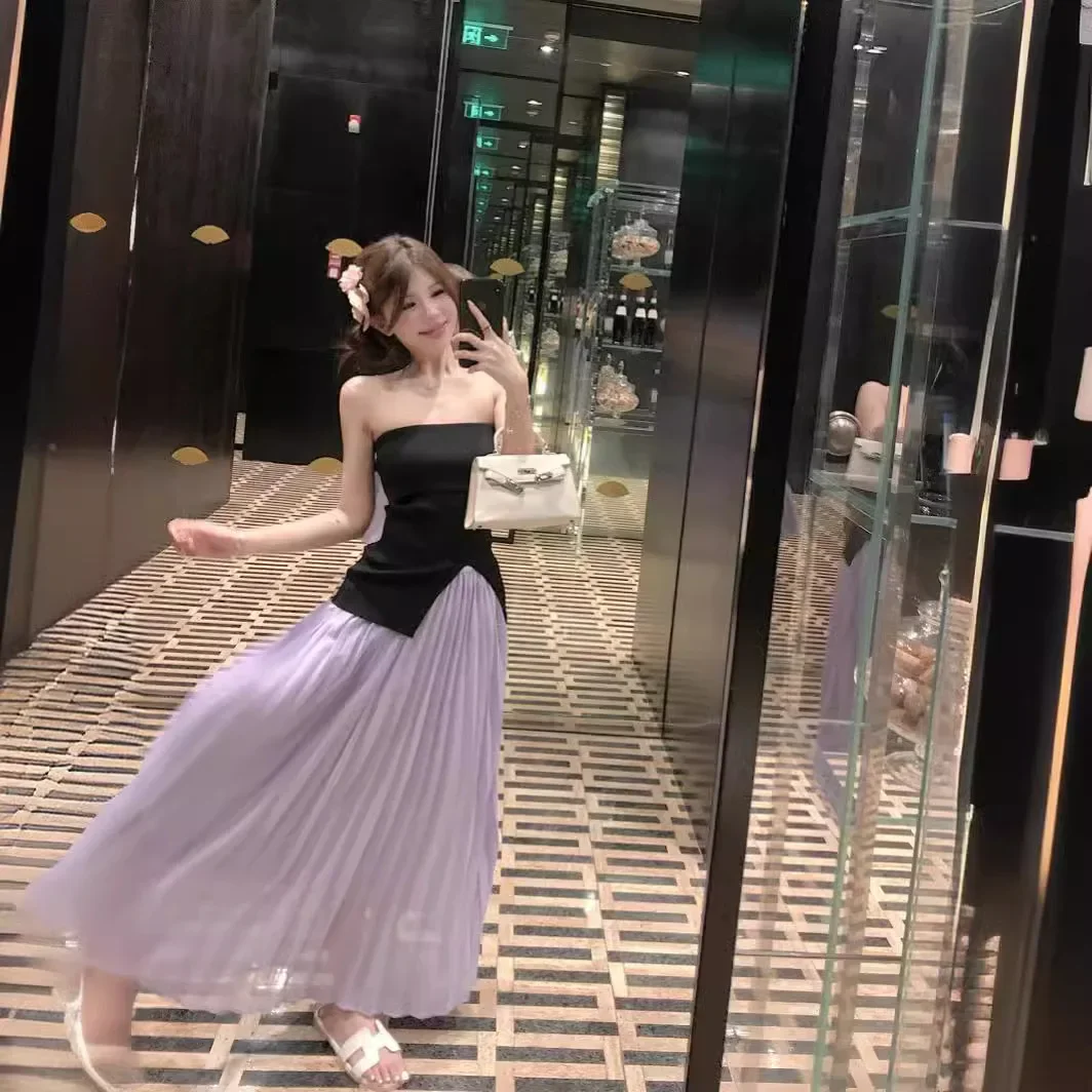 

Summer 2026 New Purple Elegant A-line Half length Skirt Versatile and Fashionable