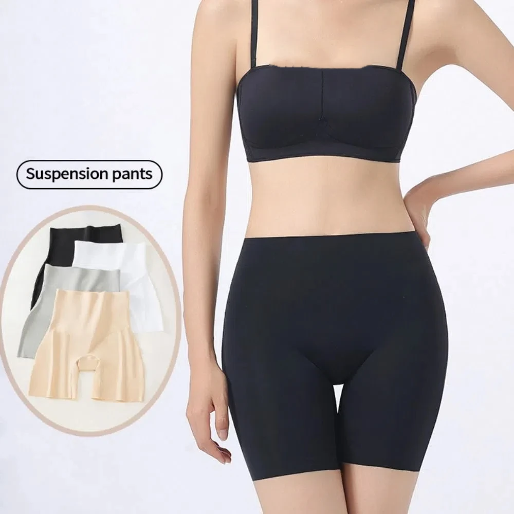 

High Waist Ice Silk Safety Pants Anti-Glare Belly Contracting Tummy Control Shorts Women Underwear Large Size