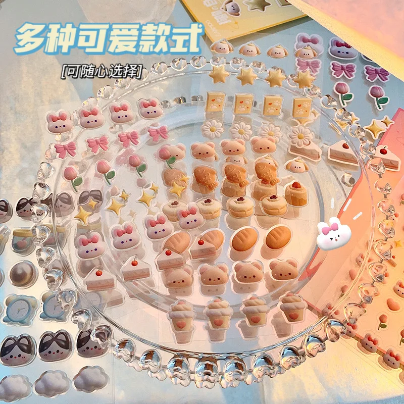 3Pcs Kawaii Stationery Stickers Cute Rabbit Bear Dog Cat Three-dimensional Stickers Scrapbooking DIY Craft Decorative Stickers