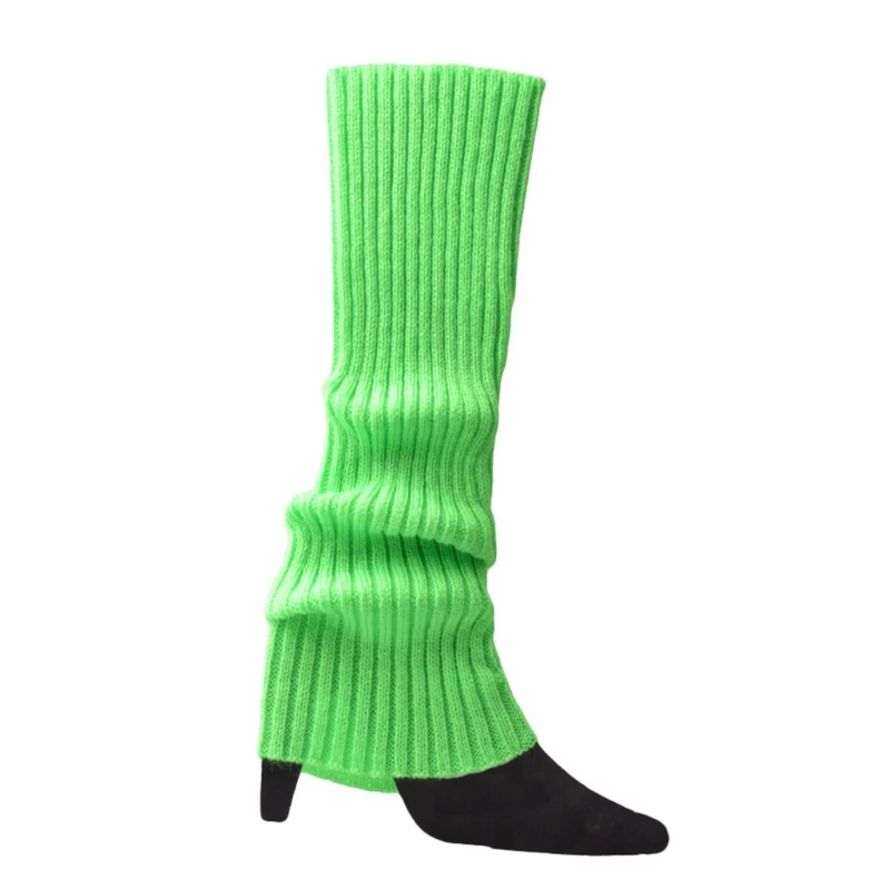 Jambières patinage en tricot pour femmes filles des années 80 90, chaussettes longues rayées arc-en-ciel néon