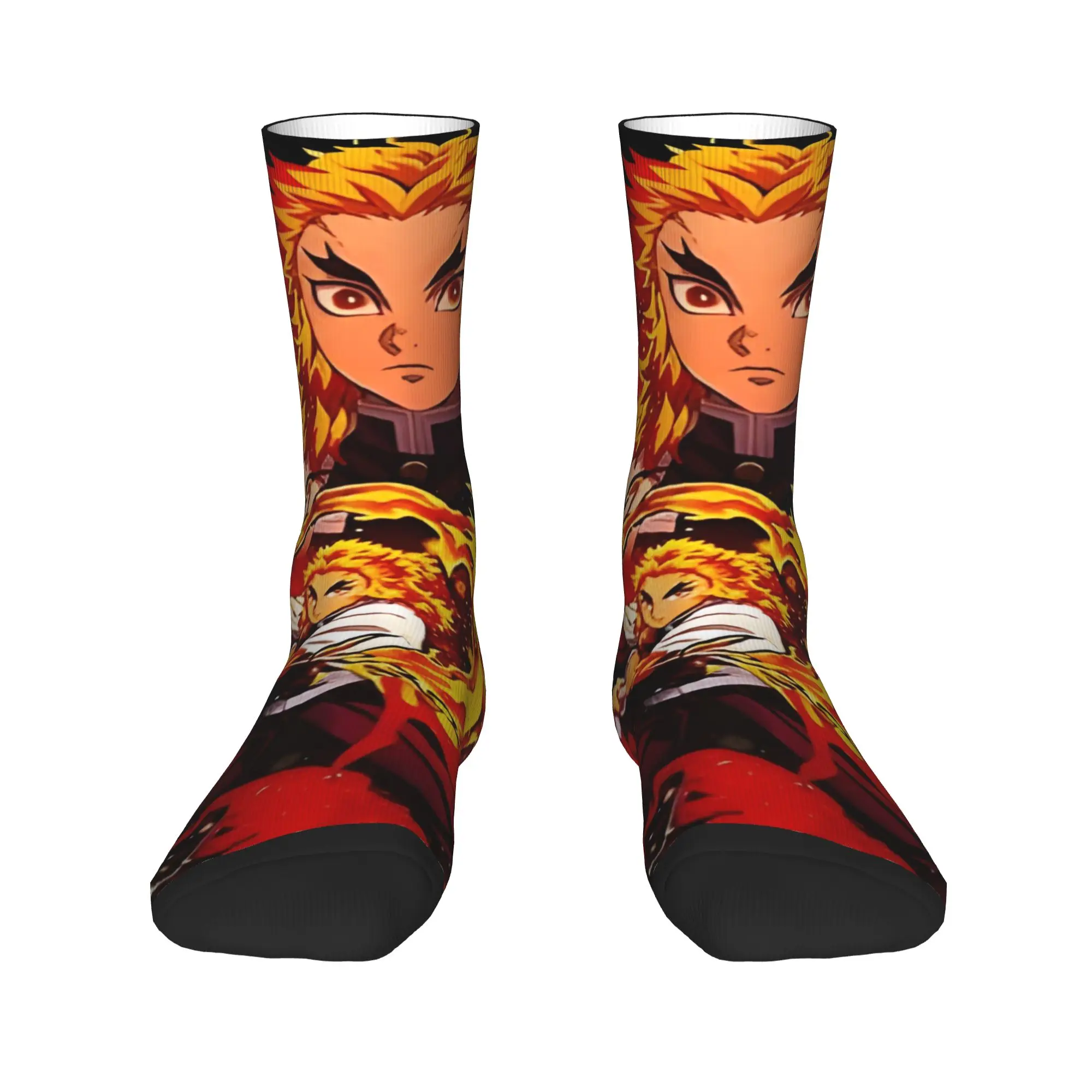 Funny Sock Bandai Demon Slayer Kyojuro Rengoku Vs Akaza Harajuku Quality Pattern Printed Men Crew Socks Novelty Men's Socks