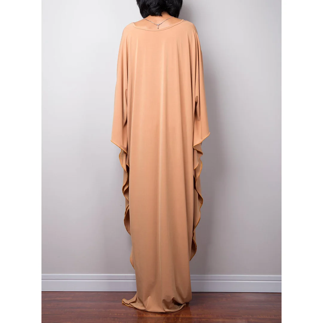 Langes Kleid im Stil einer griechischen Göttin, Tunika mit Fledermausärmeln, Strandkleid, Strandtuch, Strandmode, Kaftan, Maxikleid V4427 – Detail 25