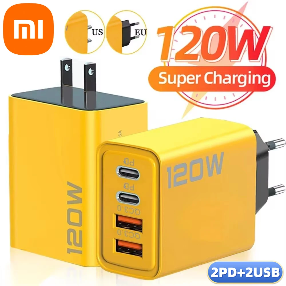 Xiaomi 120W Ultra Fast USB 3.0 Type C Charger For iPhone 15 Pro Max 4 Port USB C PD Quick Charging EU US Plug Charger For Xiaomi