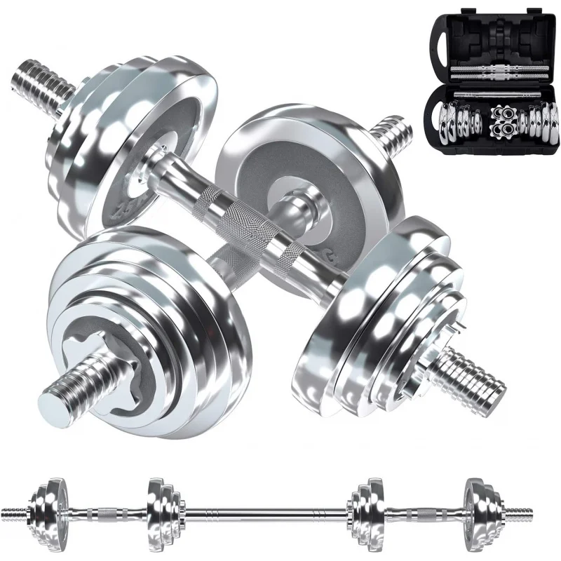 AQVIVITORY Fitness Dumbbells Set,Adjustable Weight Sets up to 11/22/44/66/110 lbs,with Metal Connecting Rod Used As Barbell,Chro