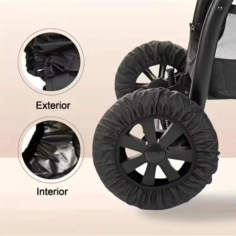 Housses de roue de poussette 4 pièces – Roues de poussette robustes, anti-poussière et faciles à nettoyer avec poignée antidérapante, compatibles avec tous les poussettes