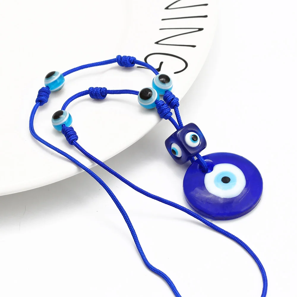 Collar de cuentas de ojo de la suerte para mujer y niña, cadena de cuerda con colgante redondo de gota de agua, azul, turco, mal de ojo, joyería NB206