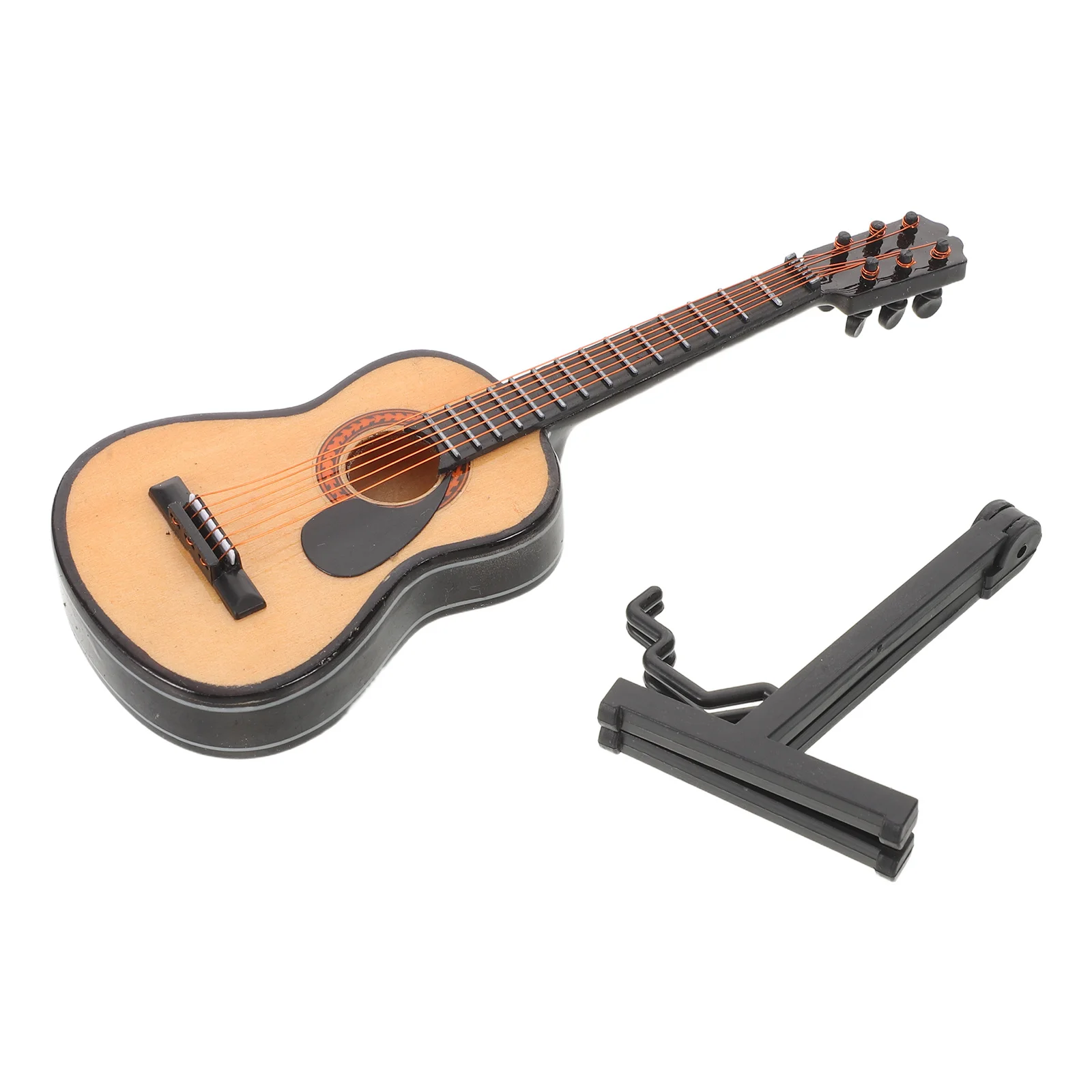 Miniature Guitar Realistic Wooden Mini Acoustic Bass Instruments Decor Dollhouse Musical Instruments Miniature For Shelf