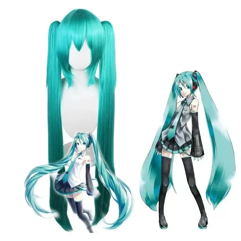 

47 Inch Long Lake Blue Wig with Bangs with Two Detachable Ponytails And Wig Cap Cosplay Wig for Halloween Costume Party Anime