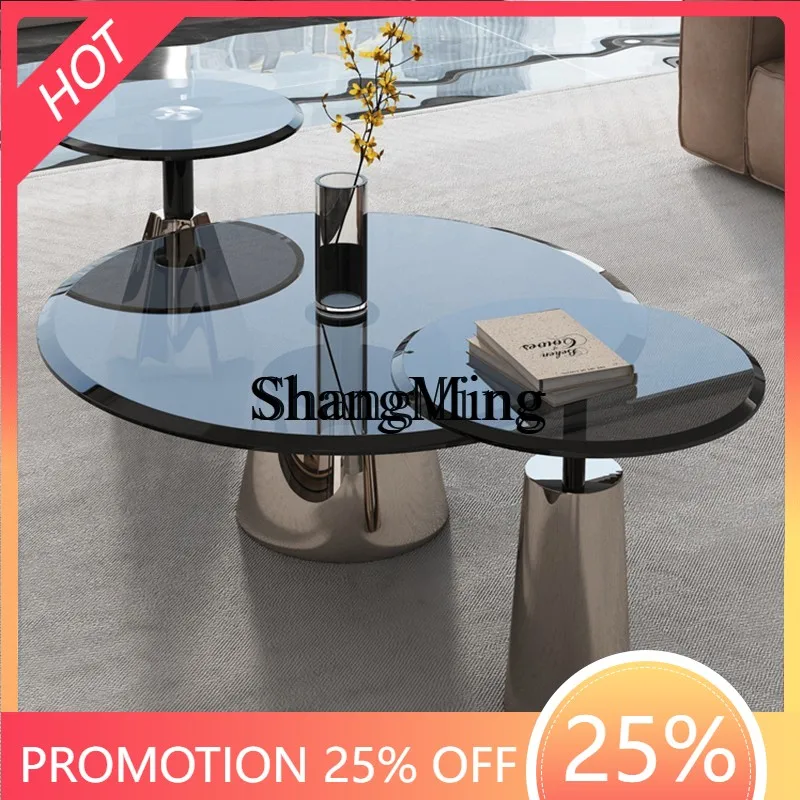 

SM glass coffee table light luxury design sense small apartment high sense simple modern round edge table combination