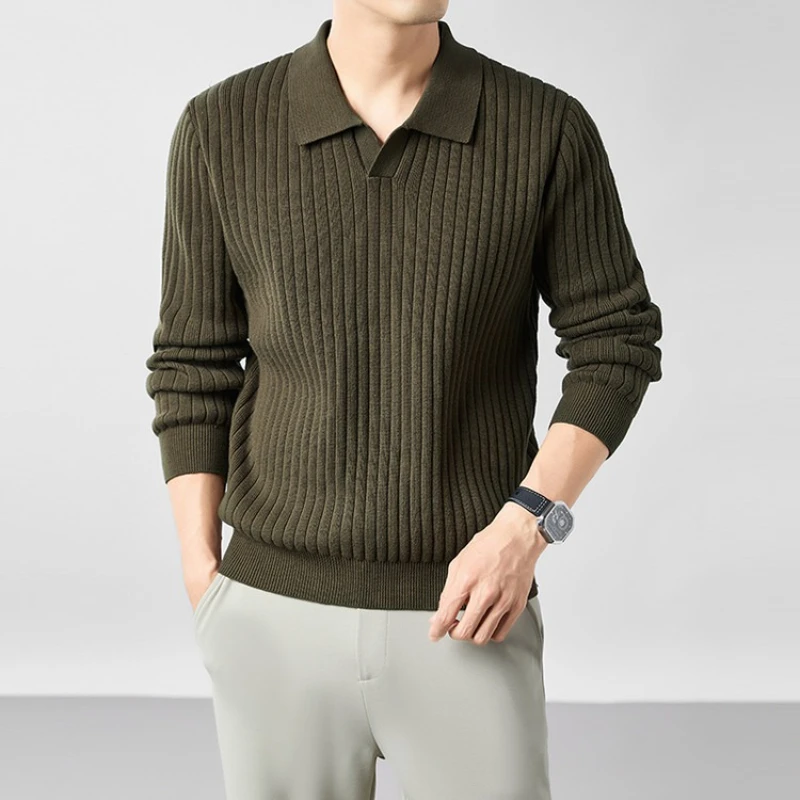 

100% хлопок ​ ​ Мужская классическая рубашка-поло с длинным рукавом — военно-зеленый (черный/овсяный/темно-серый) Текстурированный дизайн с воротником чайки ​