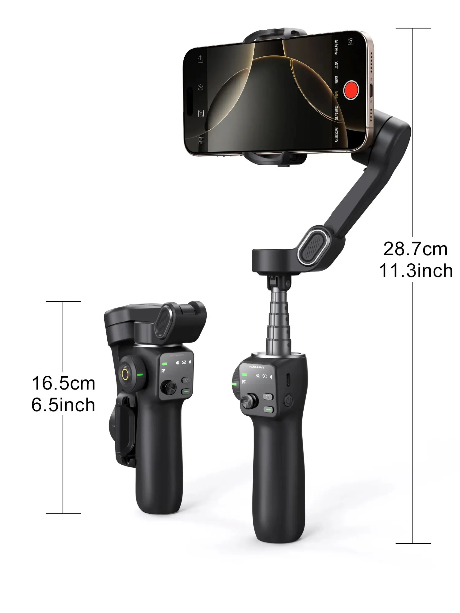AOCHUAN stabilisateur de téléphone à cardan portatif à 3 axes avec tige d'extension 8.0 Anti-secouement suivi du visage pour téléphone prise de vue en extérieur Vlog