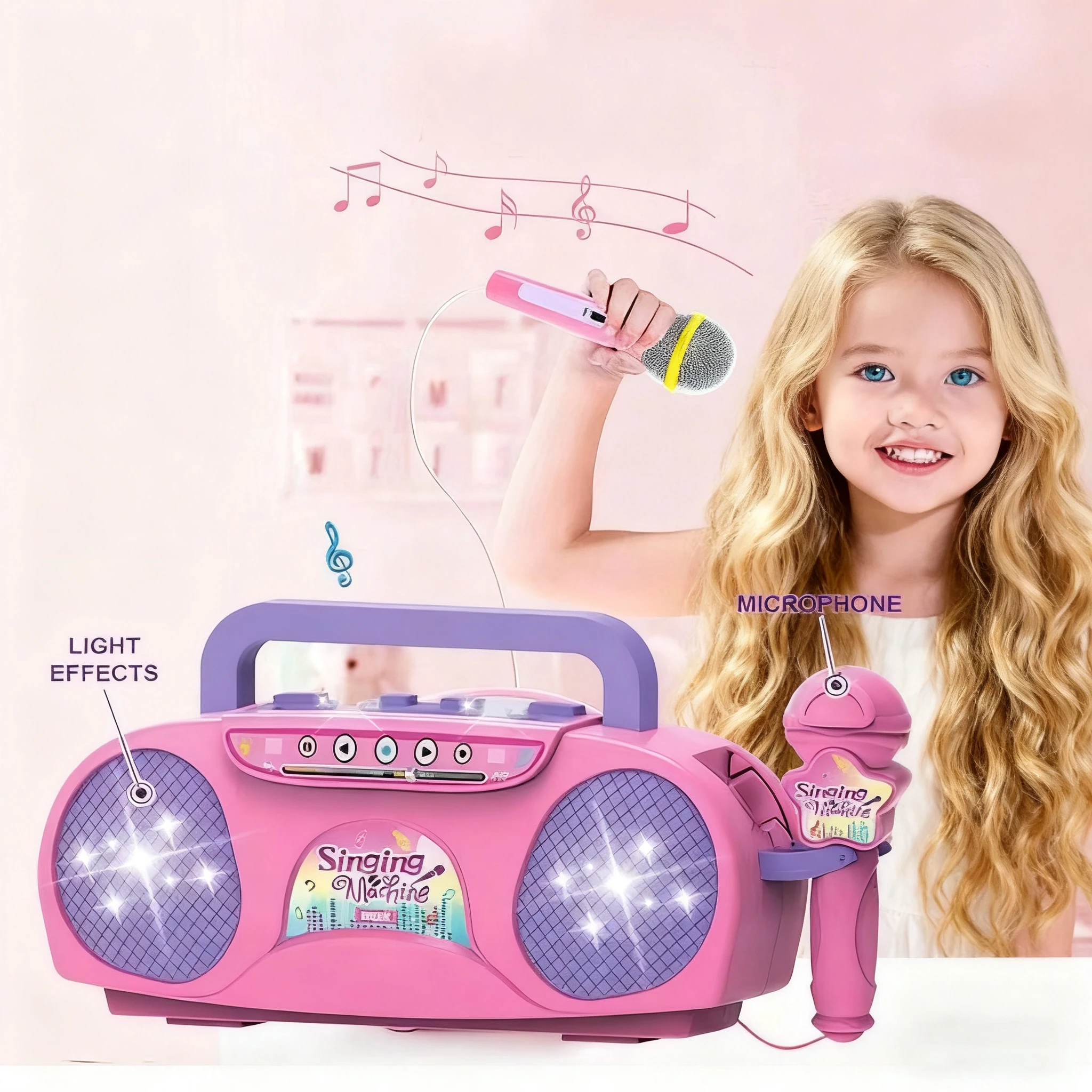 Kinder Mikrofon Karaoke Maschine Musik Instrument Spielzeug mit Licht Indoor Outdoor Reise Pädagogisches Spielzeug Geschenk für Mädchen Junge Kind