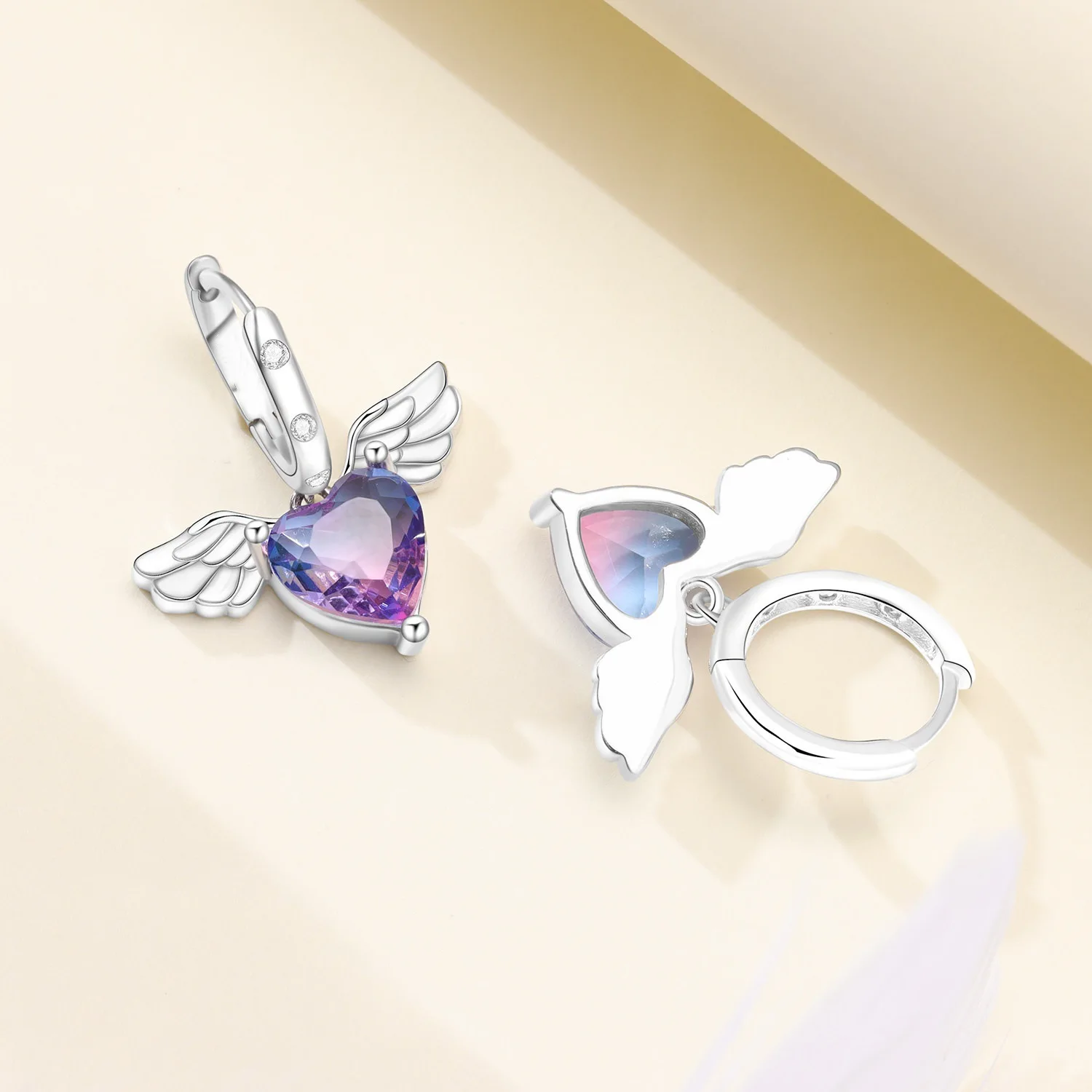 Original Silver Plated Earrings White Feather Lock Key  Hoop for Women's Earrings Anniversary Jewelry Delicate Fine Gift