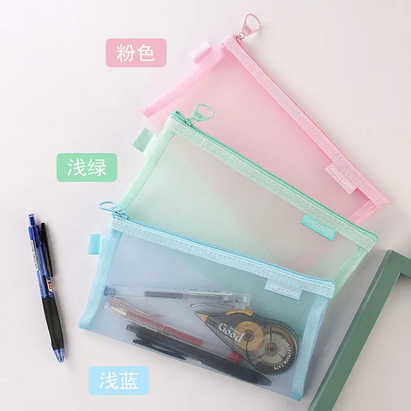 Portable Pencil Case for StudentsTransparent Nylon Mesh Storage Bag A6 Bill Bag Korean Stationery School Supplies