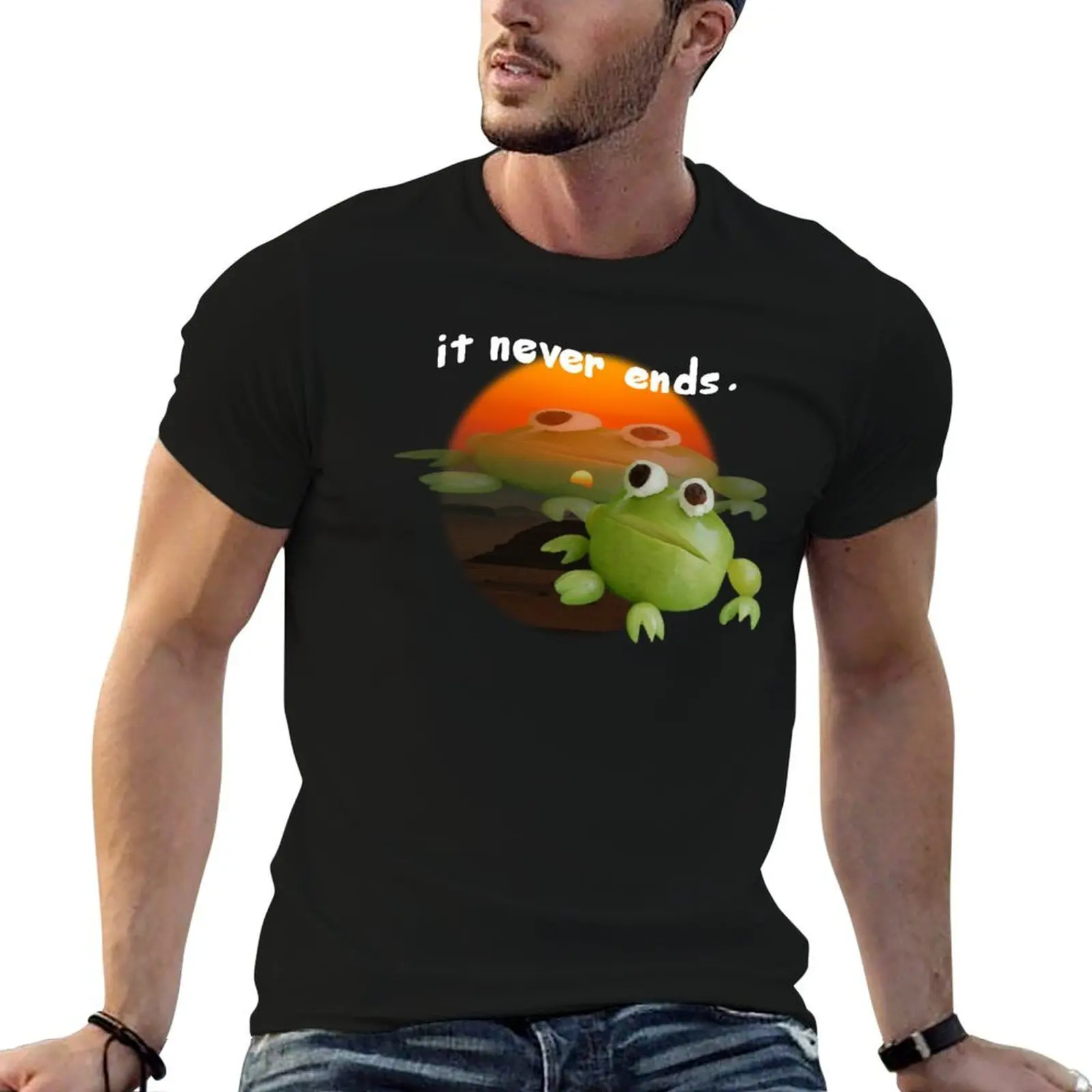 It Never Ends Trauma Frog Meme T-Shirt t shirts for man pack white anime t shirts for man t shirts for man graphic tees T-shirt