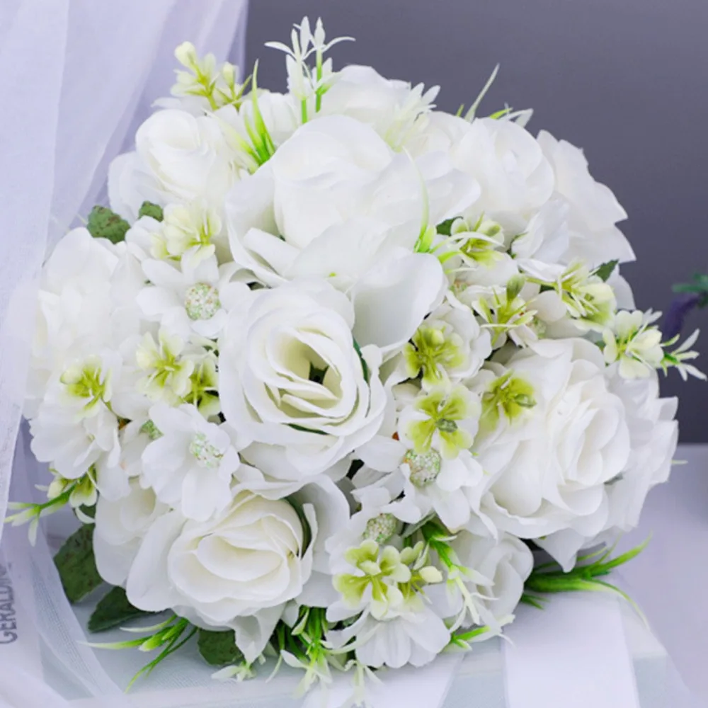 Wedding Bouquets for Bride Bridesmaid Bouquet White Rose Flower for Wedding Valentine\'s Day Church Home Decoration Proposal Prop