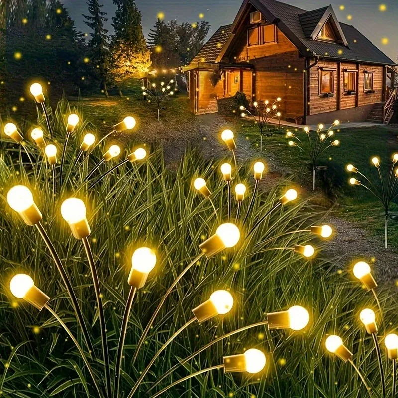 Solar-Powered Firefly Lights - 6 LED, Windproof Landscape Decor with Ground Stake, 2pcs