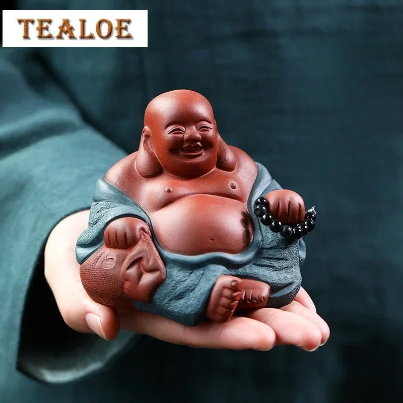 

1pc Maitreya Buddha Ornament Yixing Purple Clay Tea Pet Kung Fu Tea Set Little Monk Tea Room Decoration Purple Clay Handicrafts