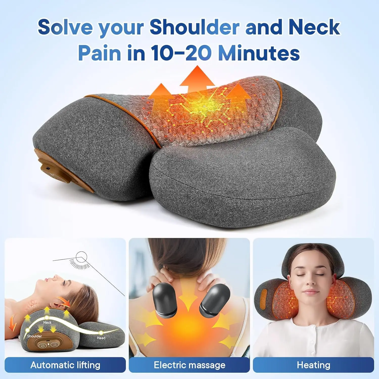Cervical Massage Pillow Electric Shoulder and Neck Massager Vibration Heating English Button 3-in-1