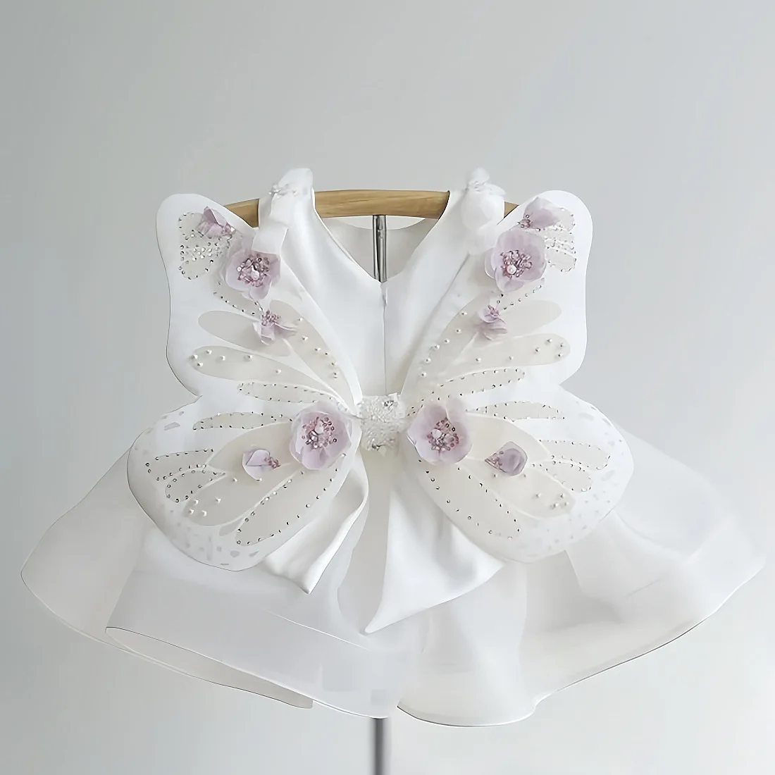 Maßgeschneidertes Prinzessinnen-Elegantes Baby-Mädchen Schmetterling Geburtstagsparty Ballkleid mit Perlen 3D-Blumen Weißes Tüll Blumenmädchenkleider 2026 – Detail 7