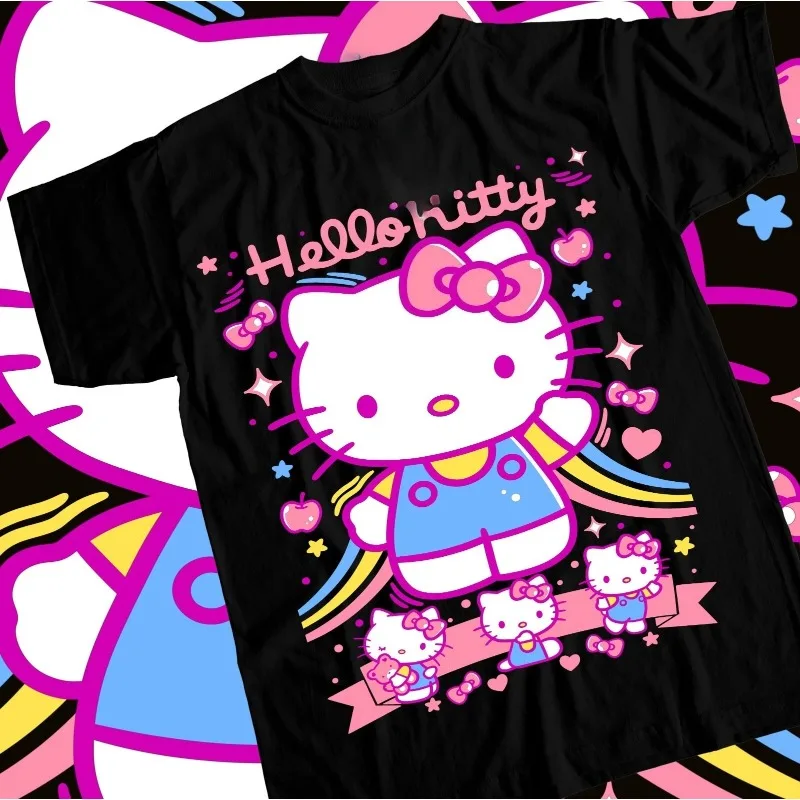 Camiseta Kitty y sus amigos Kuromi My Melody Kuromi Sanrio Cat Gift Shirt, todas las tallas Algodón puro casual moda calle