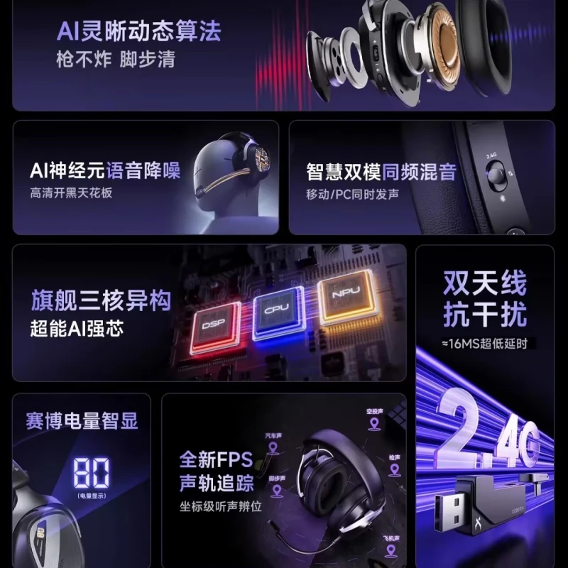 XIBERIA K06S Four Mode Wireless Gaming Headset AI Tactical Sound Over Ear Headphones With Mic For PC Delta Force Esports