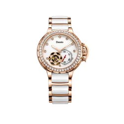 Deesio Luxury Women Automatic Mechanical Watches Ceramic Material Strap Hollow Japan Movement Wristwatch Mother's Day Gift