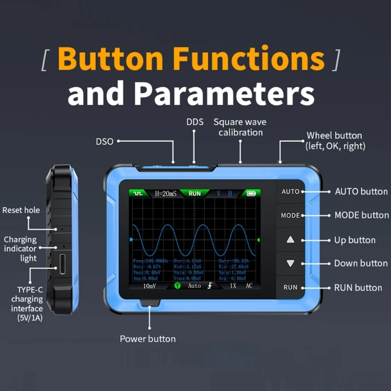 Oscilloscope numérique multifonctionnel portable avec interfaces USB stockage