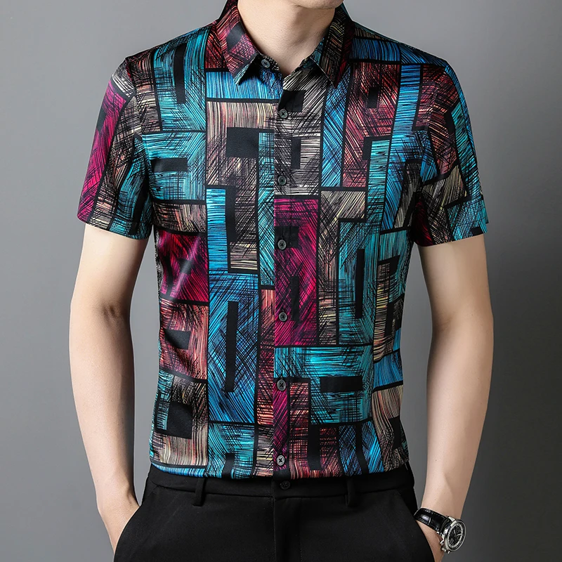 Designer Mens Clothes Real Silk Short Sleeve Shirt Vintage Casual Summer Quality Comfortable Breathable Premium Camisa Masculina