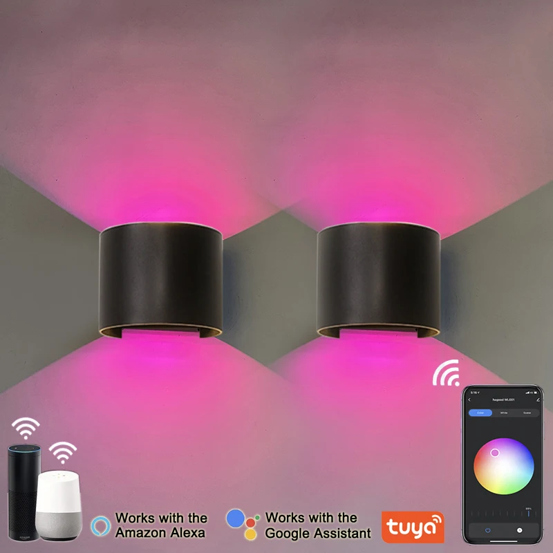 Tuya WIFI Smart Wall Light Dimmable RGB+WW+CW Led Wall Lamp Work With Smart Life APP Compatible Alexa Google Home