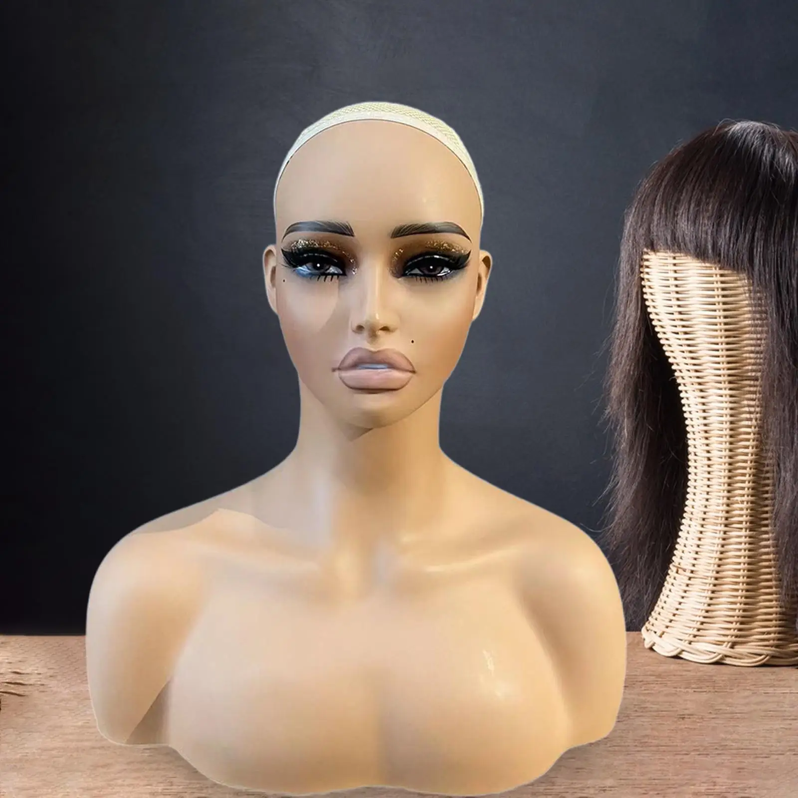 Female Mannequin Head Making Styling Manikin PVC Head with Shoulder Wig Head Stand for Earrings Styling Wigs Display Barber Shop