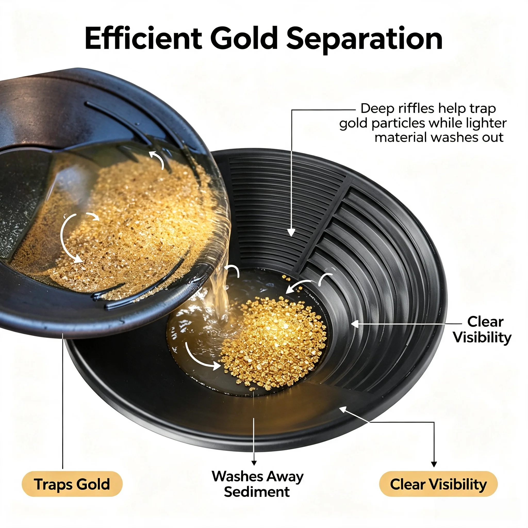 Gold Mining Pan Efficient Shallow Deep Design for Prospecting Backpacking, Exploration Plastic