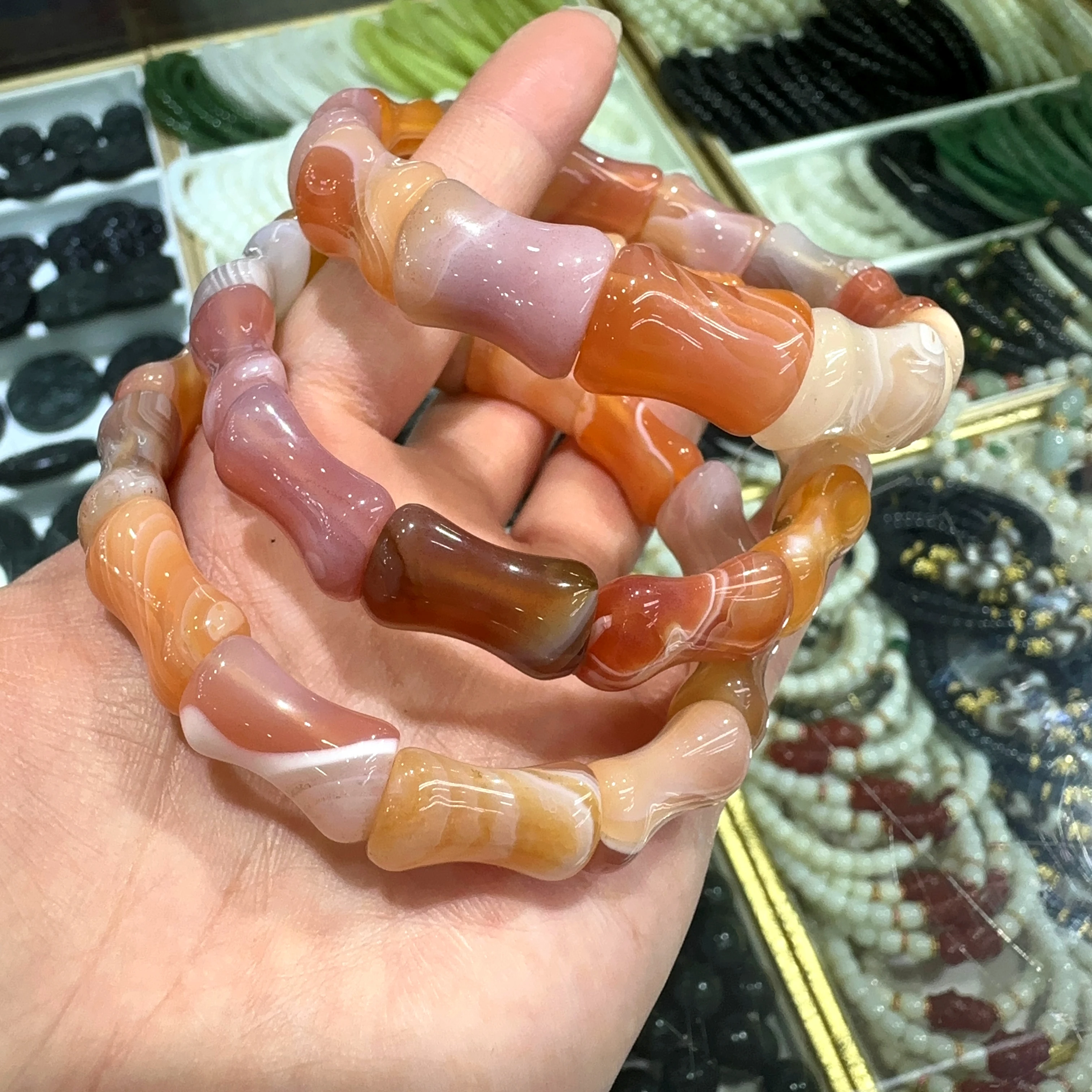 New High-Quality Natural Stone Striped Persian Gulf Agate Elastic Bracelet Suitable For Men And Women's Fashion Jewelry Gifts