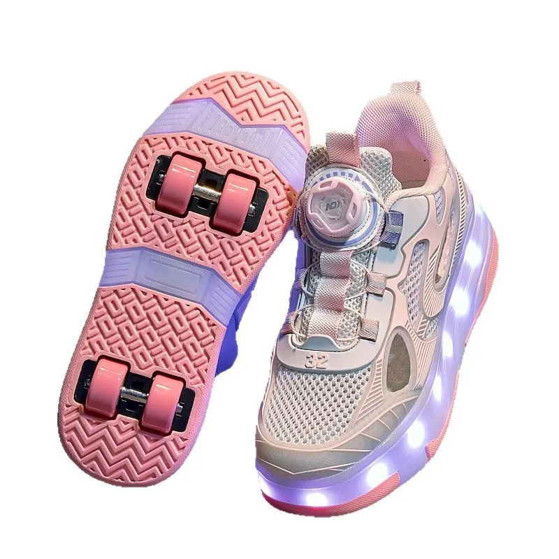 Fashion New Children's Fast-walking Shoes Girls' Summer Four-wheel Flying Shoe Primary School Students' Breathable Sports Shoes