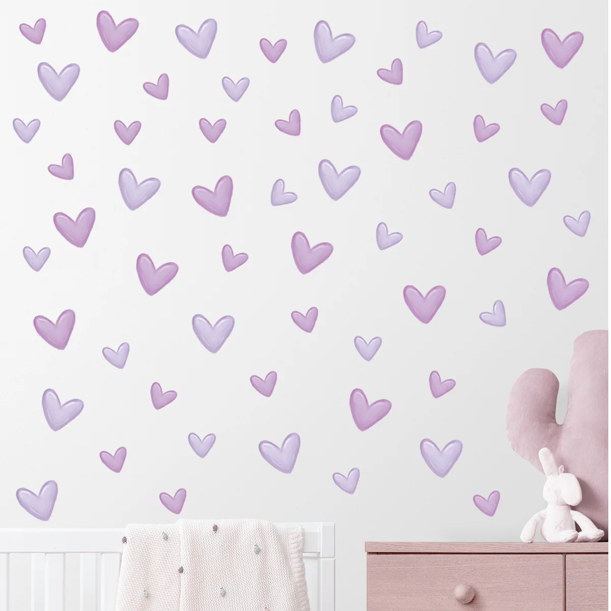 1Set Novelty Cartoon Purple Pink Hearts Wall Stickers Art Home Decorations PVC Wall Decals For Living Room Kids Room Wall Decor