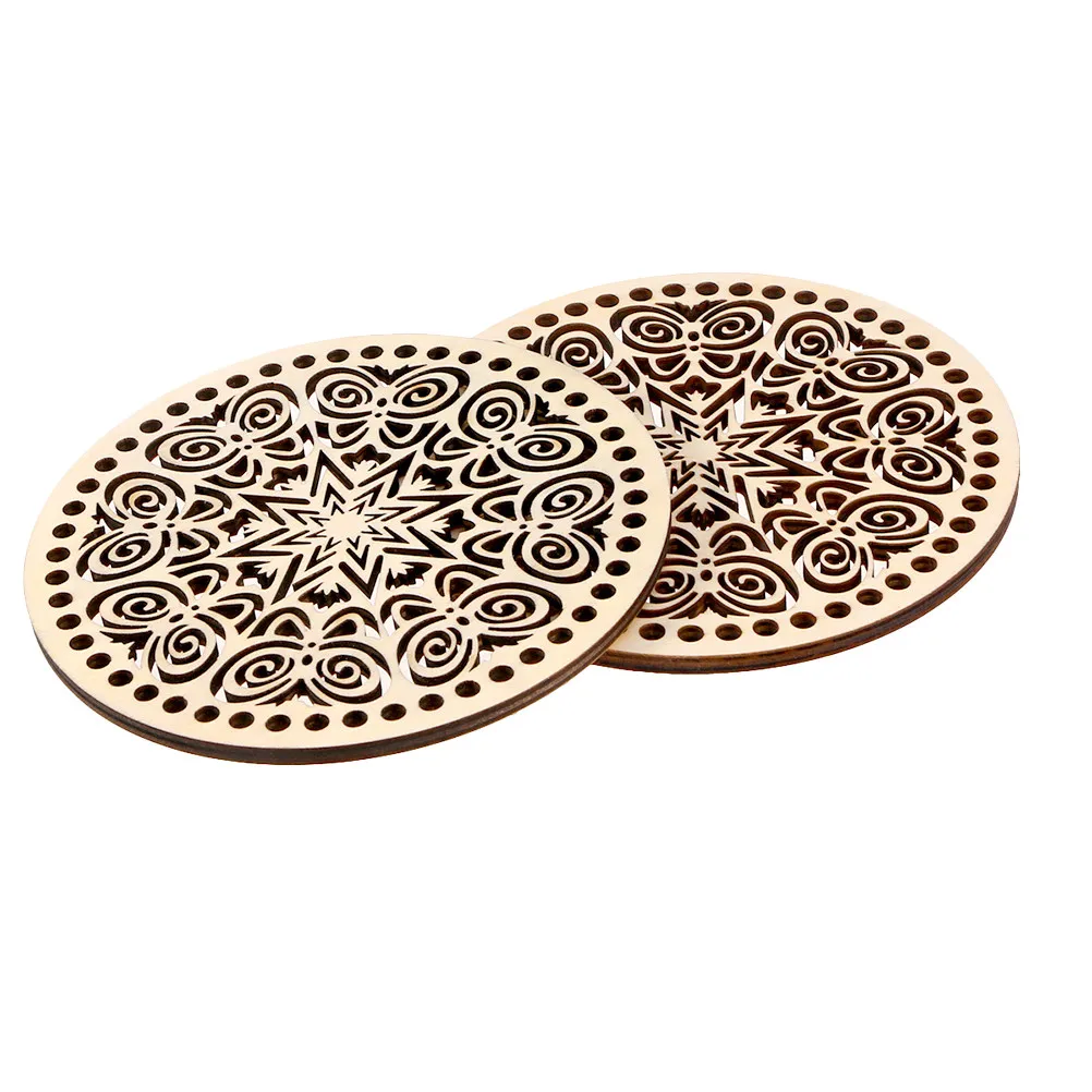 2Pcs Round Hollow Wooden Crochet Bag Bases DIY Handmade Handbag Bottom Accessories for Crossbody Messenger Purse Craft Gift