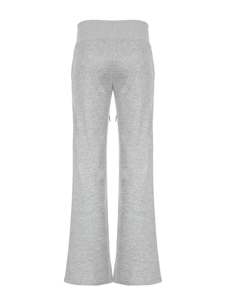 رمادي الرباط الخصر Sweatpants المرأة الصلبة بسيطة الأساسية الحد الأدنى اللياقة البدنية ركض السراويل المستقيمة