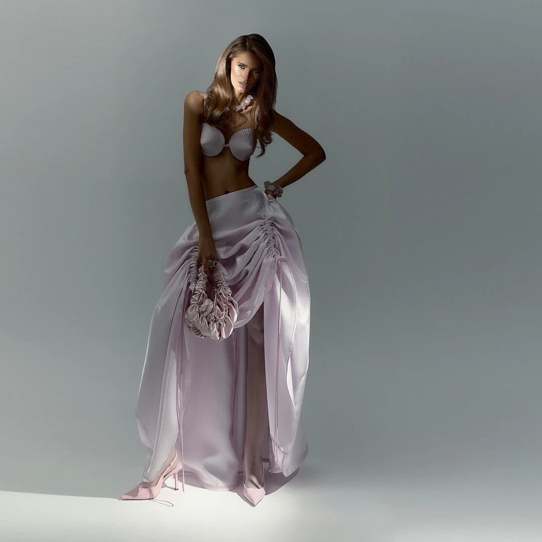 

Новинка: Розовая длинная юбка из органзы и фатина на шнуровке, шикарная шифоновая макси-юбка из фатина с плиссировкой, асимметричная юбка для вечеринок в стиле знаменитостей