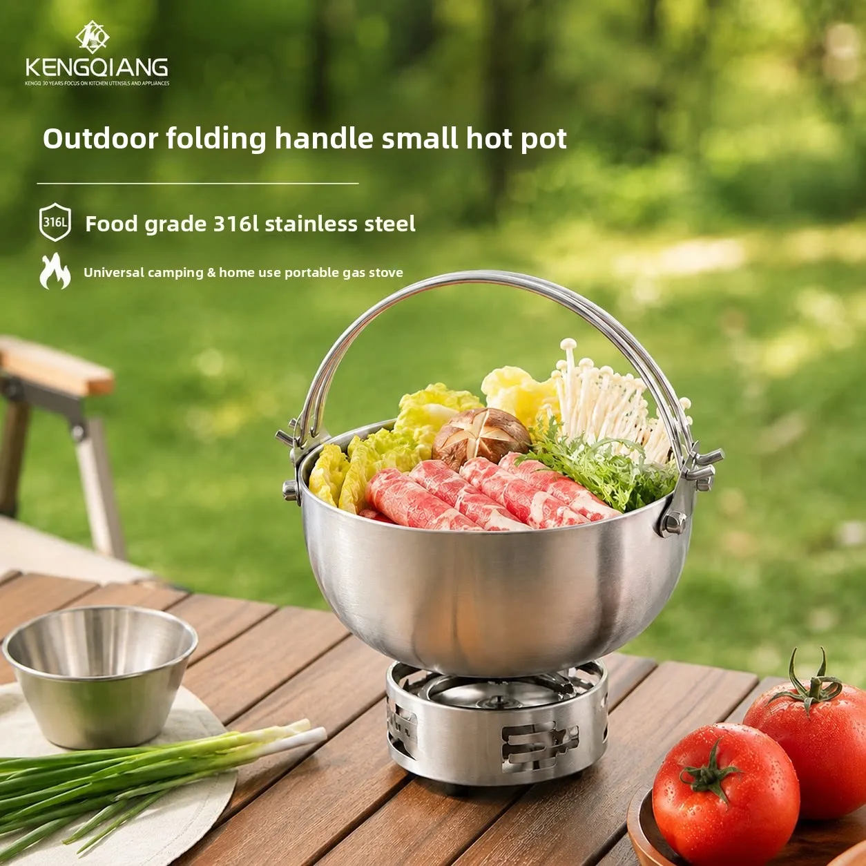 Outdoor Soup Pot, Foldable Cooking Pot, 316L Stainless Steel Hanging Pot with Handle, Longevity Pot, Picnic Special Pot