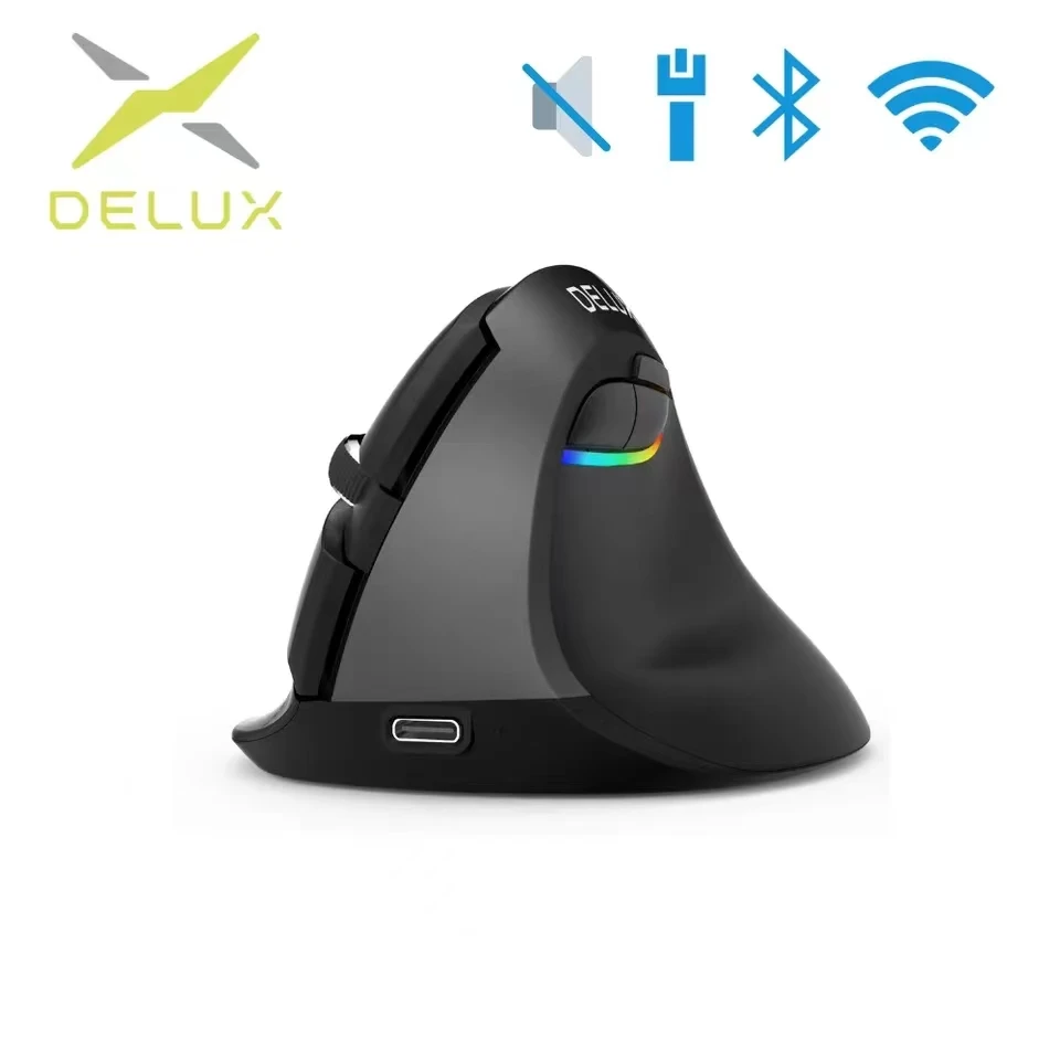 

Delux M618 Mini BT 4.0+2.4GHz Tri-Mode Wireless Mouse Ergonomic Rechargeable Silent Click Vertical Mice For Computer