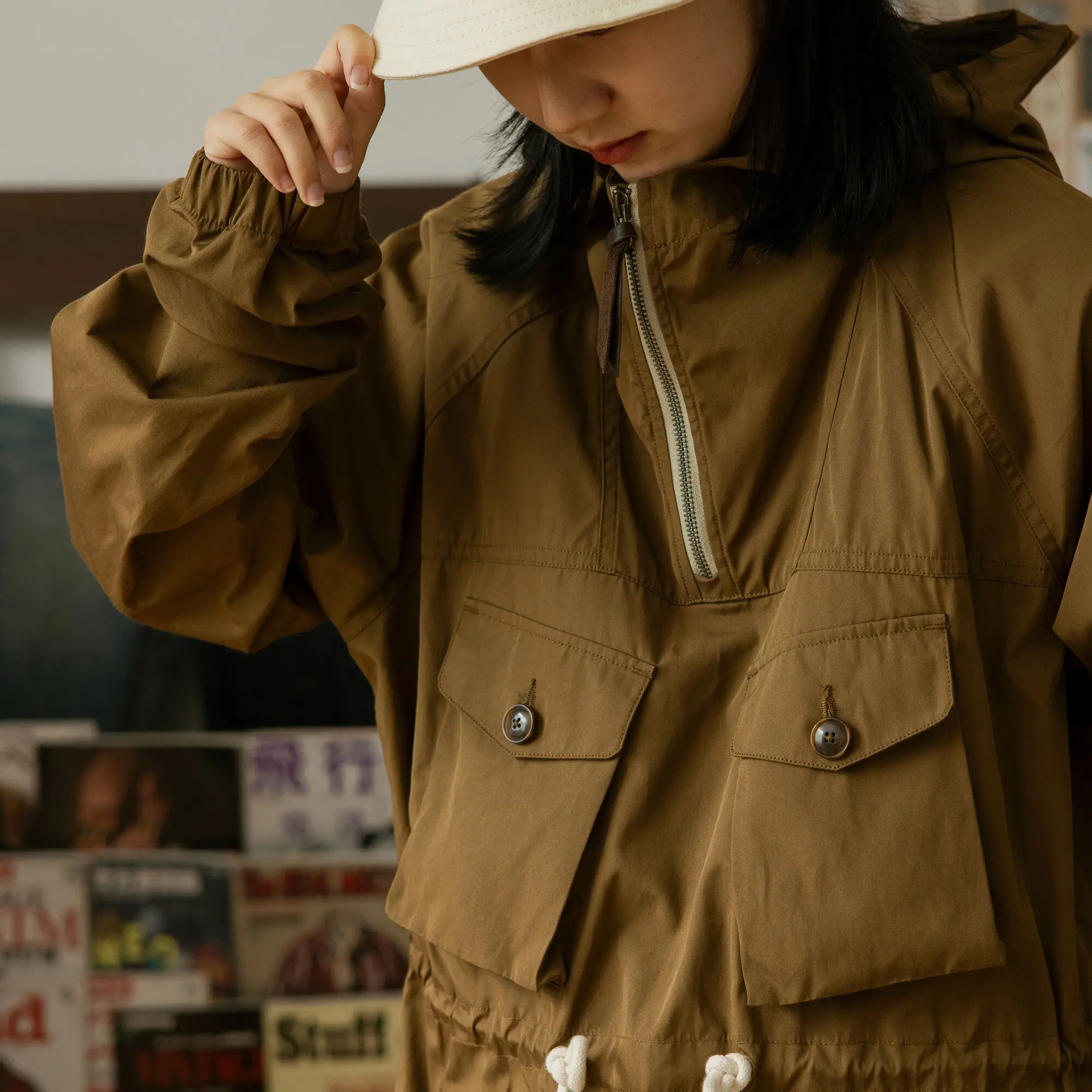 

MP-0002 US Big Size Vintage Loose Fitting Genuine Quality 35% Cotton Fabric Waterproof Parka Alpine Smock Anorak Jacket