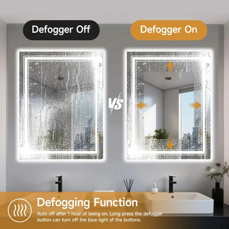 30x36 Inch LED Bathroom Mirror, Frameless Smart Mirror with Touch Control, Anti-Fog, Dimmable Light