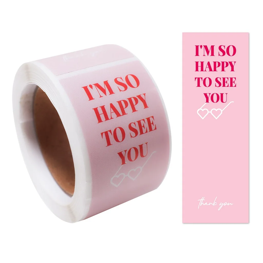 100pcs/roll Thank You Sticker Seal Labels Small Business Gift Decor Sticker This Package LS Happy To See You Too 3*9cm