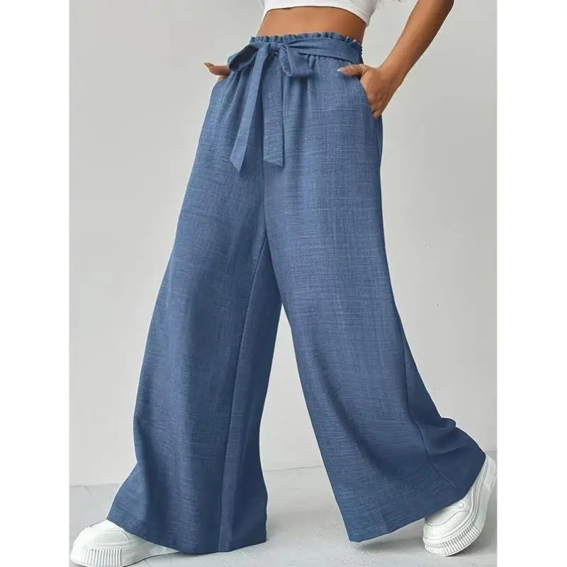 Faionable ارتفاع الخصر جرس بوت السراويل مع حزام الخصر المرن عبر الحدود جديد Sle المرأة عارضة السراويل المواد البلاستيكية #2