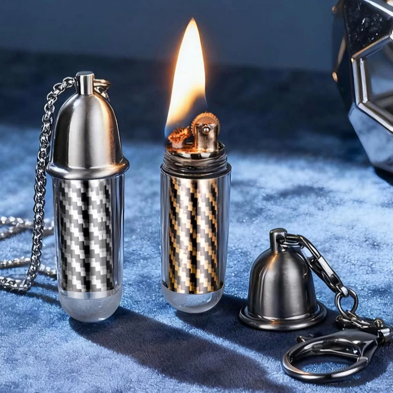 

New Outdoor Waterproof Mini Pendant Lighter Multi Functional Capsule Necklace Exquisite Metal Portable Lighter Smoking Gift