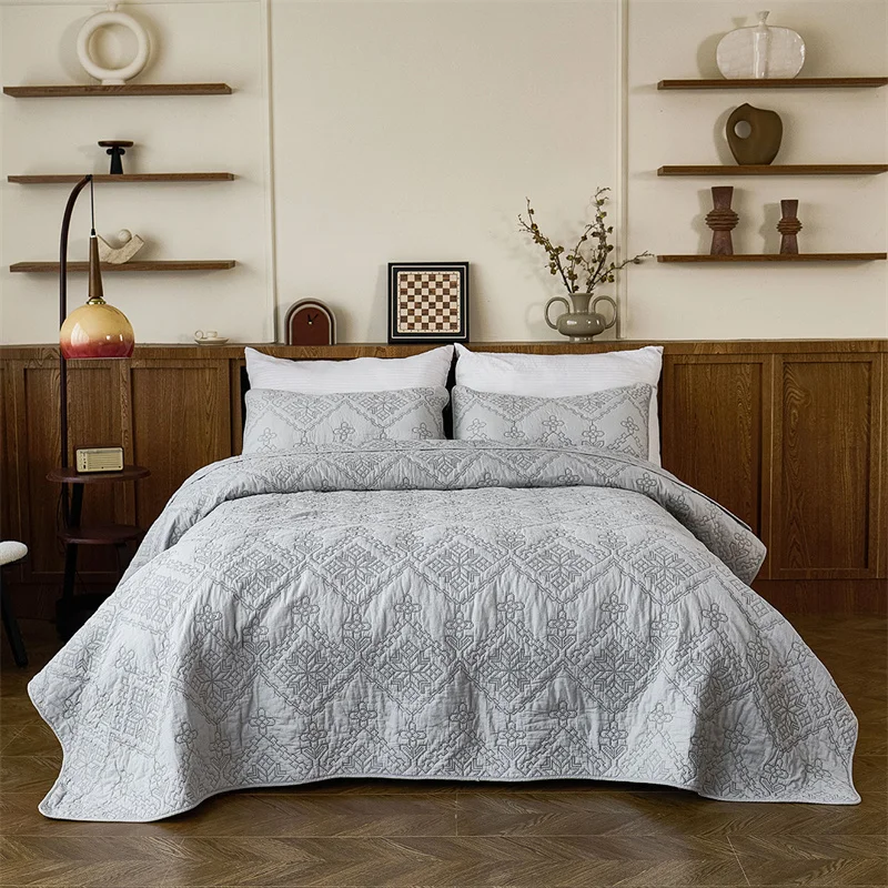 Bedspread 100% Cotton Quilted Bed Cover Embroidered Summer Quilt Comforter Retro Bedding Set Couple Bed Sheet Coverlet Blanket