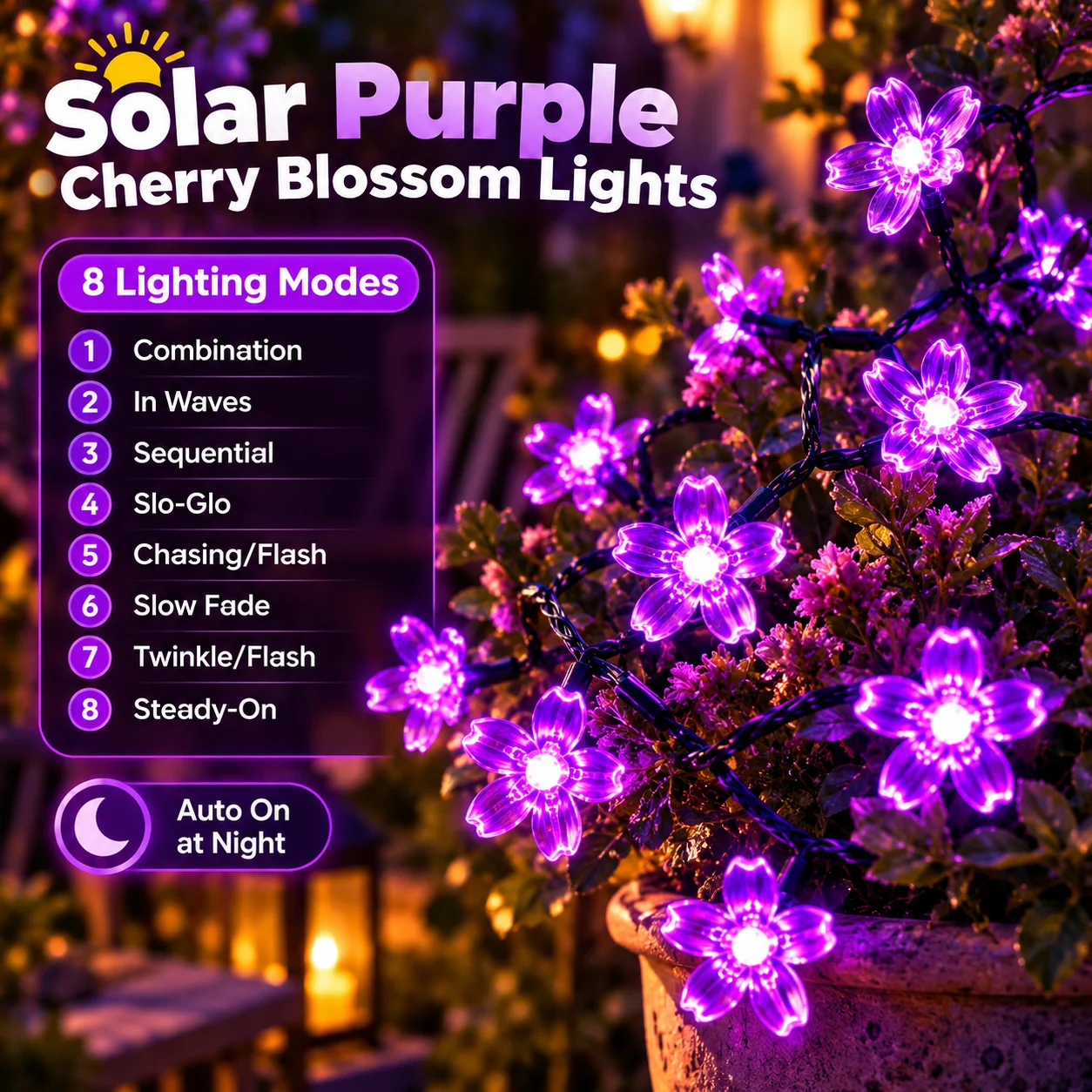 Halloween Garden Lights Solar Cherry Blossom String Lights 20/50/100 LED 8 Modes Auto On for Tree Yard Patio Party Spooky Decor